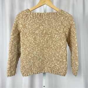 Handmade Wool XXS Chunky Knit Square Neck Retro Crop Sweater Neutral Ribbed